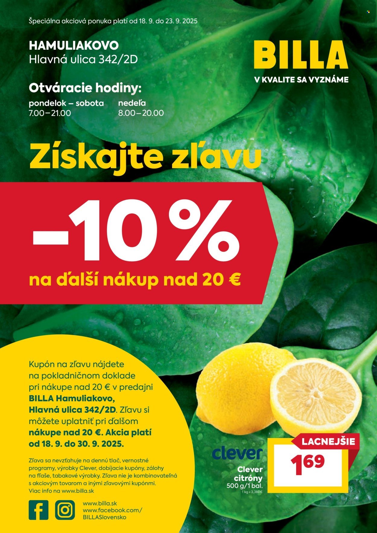 BILLA leták - Hamuliakovo - Hlavná ulica 342/2D (2025-09-18 - 2025-09-23) | 1