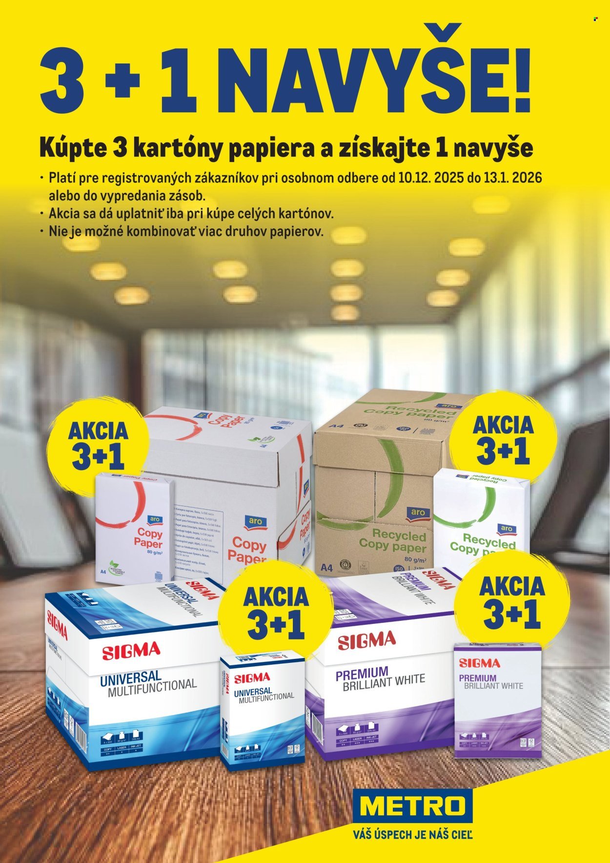 METRO leták - 3+1 Kúpte 3 kartóny papiera a získajte 1 navyše (2025-12-10 - 2026-01-13) | 1