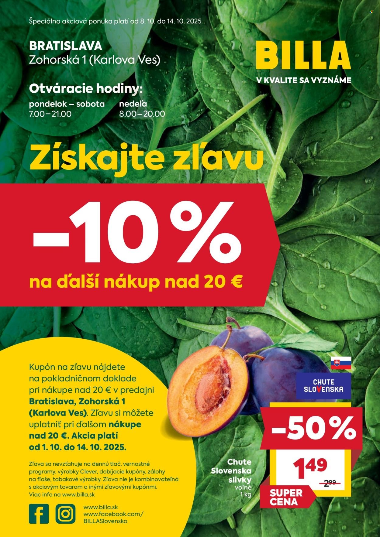 BILLA leták - Bratislava - Zohorská 1 (Karlova Ves) (2025-10-08 - 2025-10-14) | 1