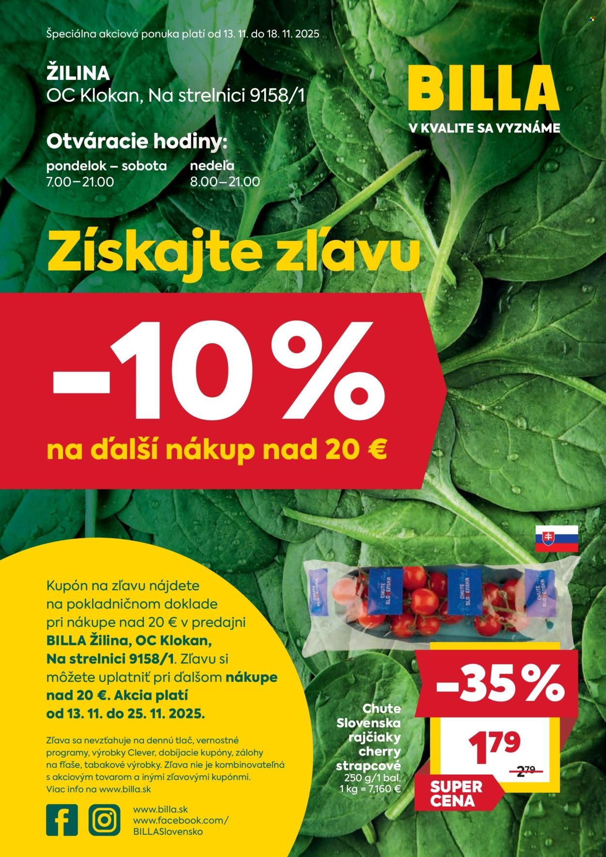 BILLA leták - Žilina - OC Klokan, Na strelnici 9158/1 (2025-11-13 - 2025-11-18) | 1