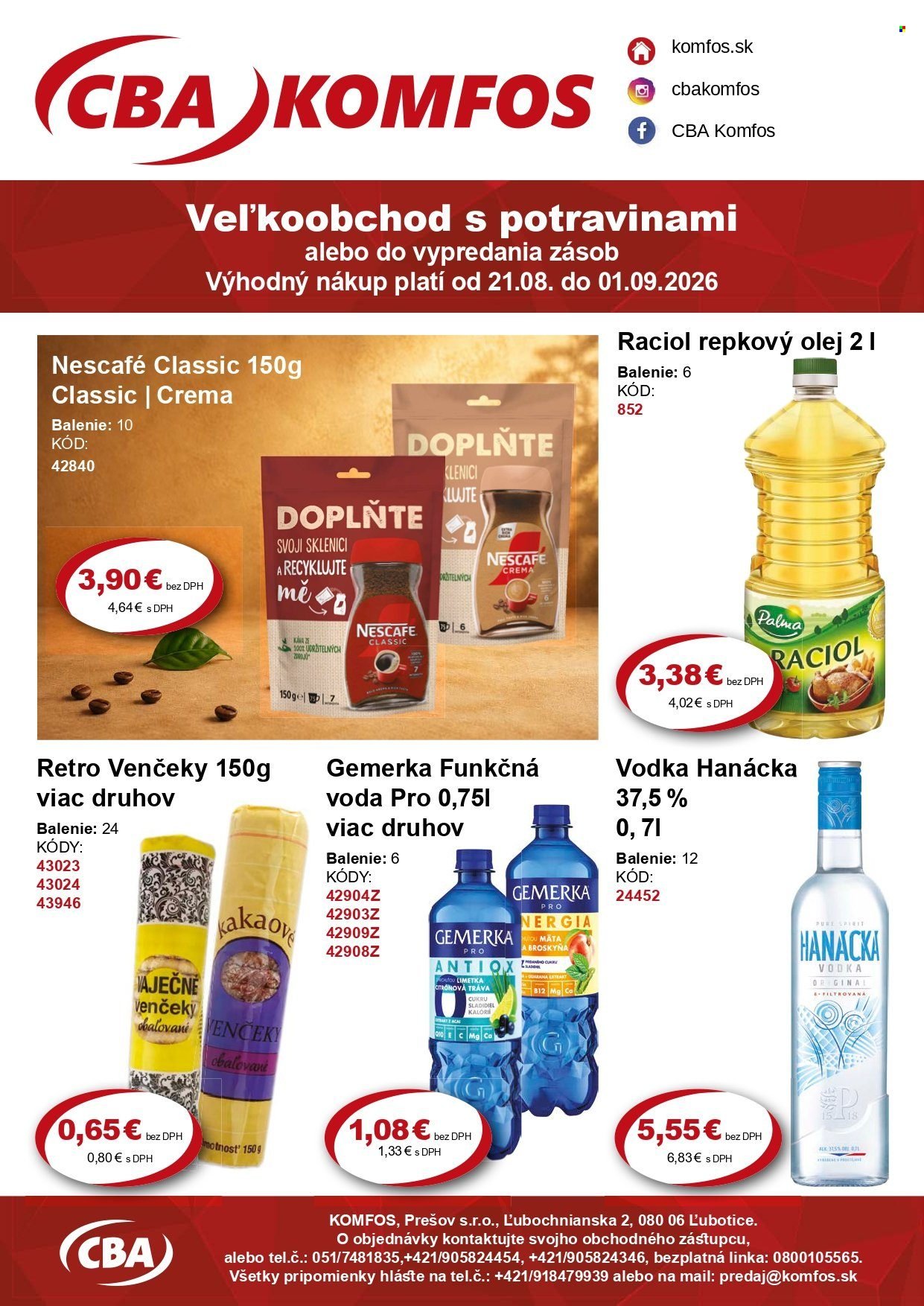 CBA KOMFOS leták - Výhodná ponuka VEĽKOOBCHOD