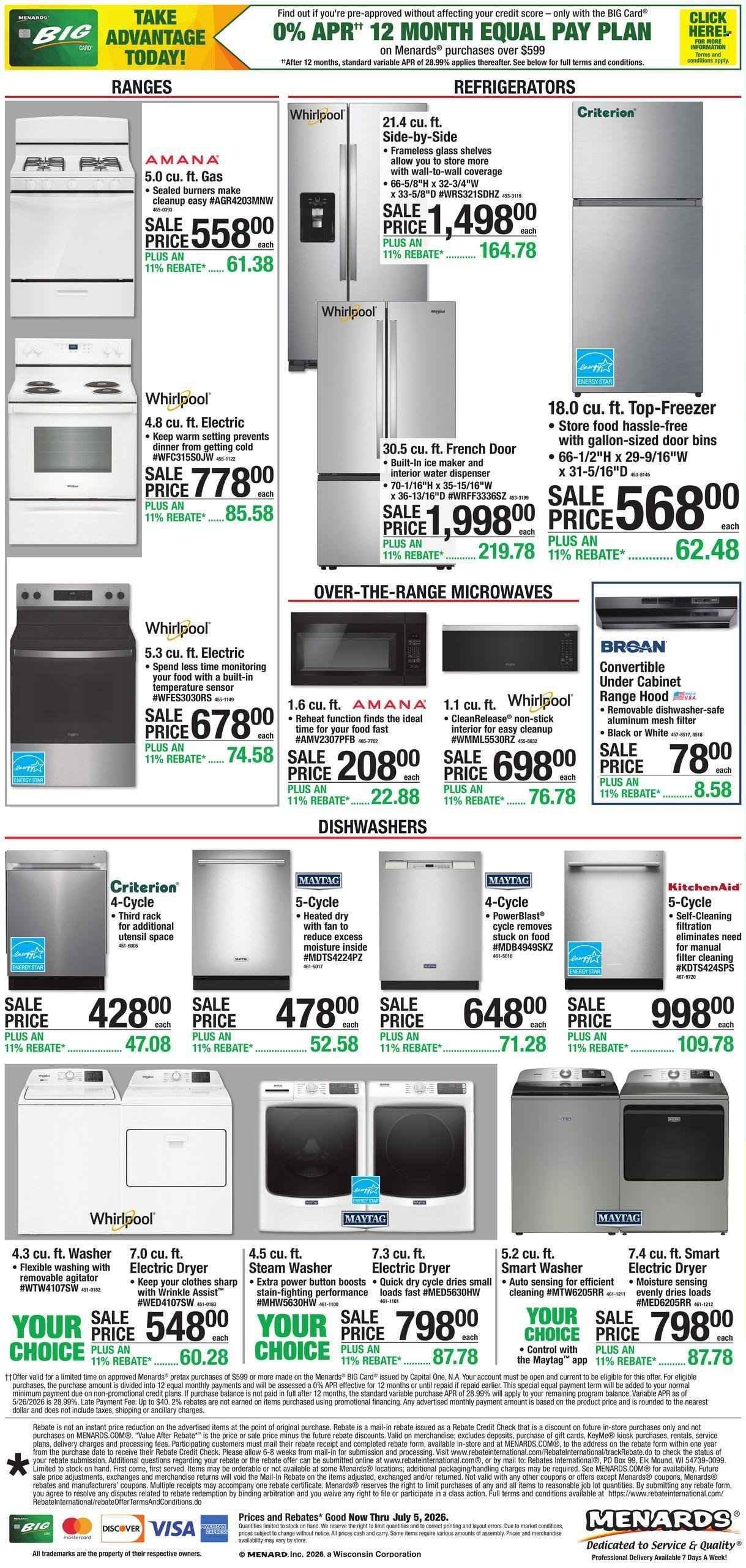 MENARDS ad - Appliance Event