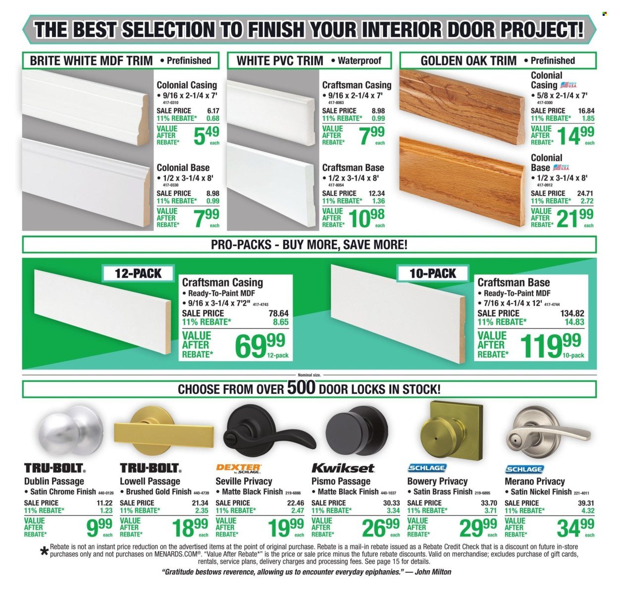 MENARDS ad - 11% Rebate* Sale