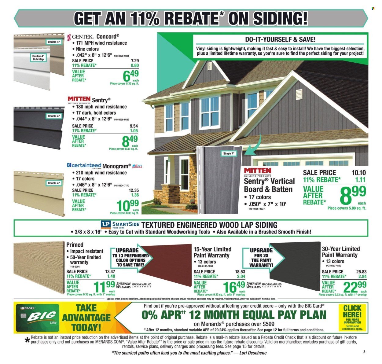 MENARDS ad - 11% Rebate* Sale