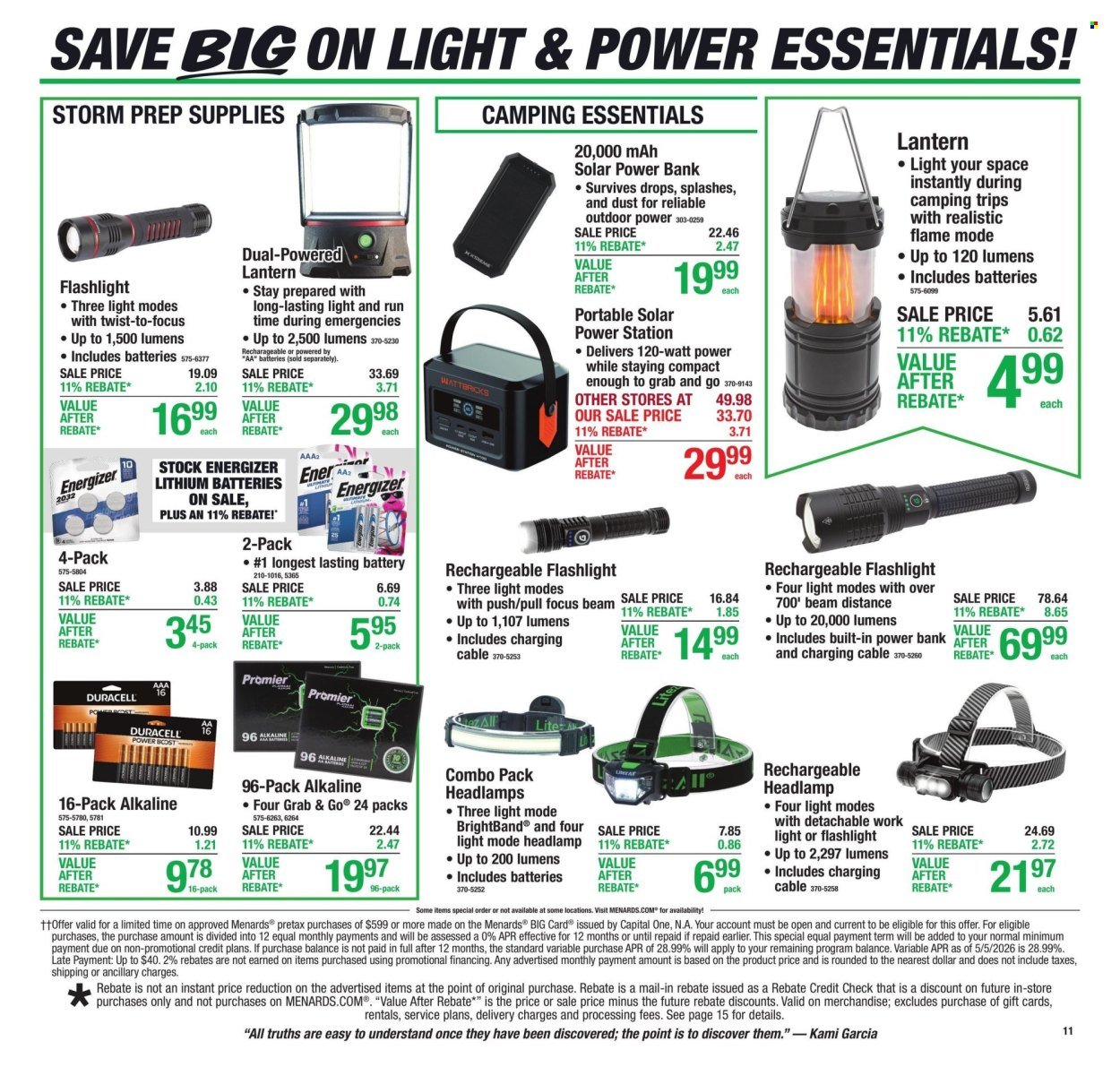MENARDS ad - 11% Rebate* Sale
