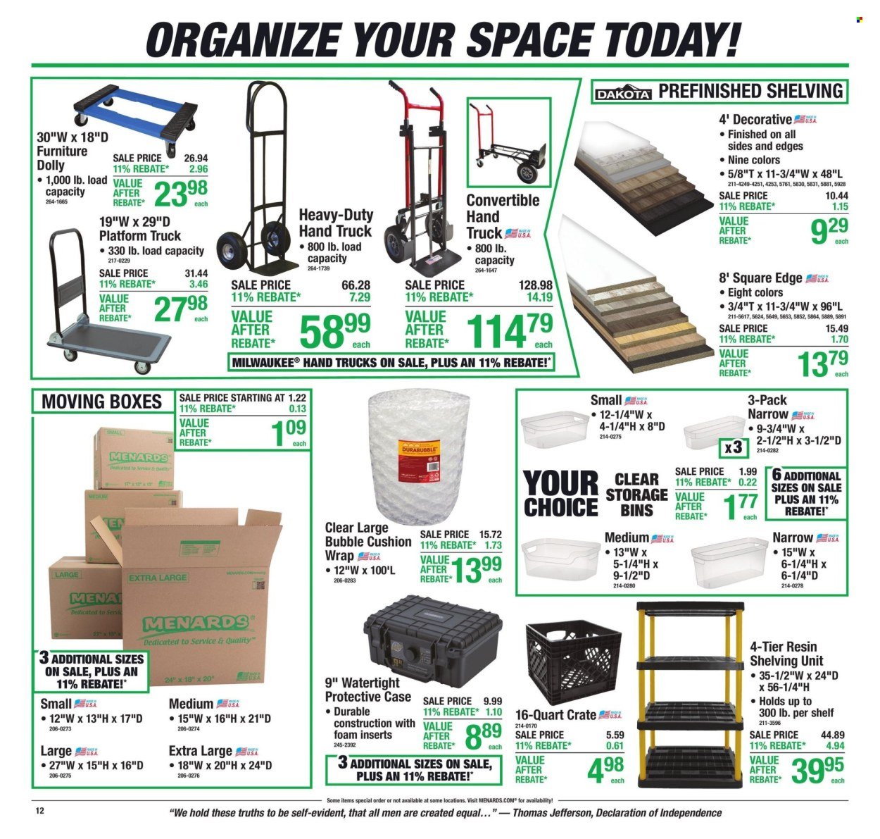 MENARDS ad - 11% Rebate* Sale