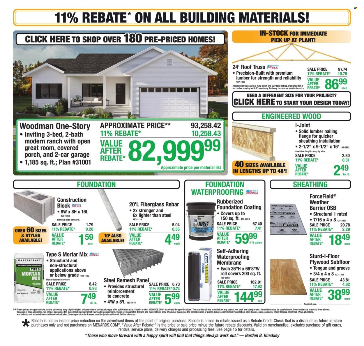 MENARDS ad - 11% Rebate* Sale