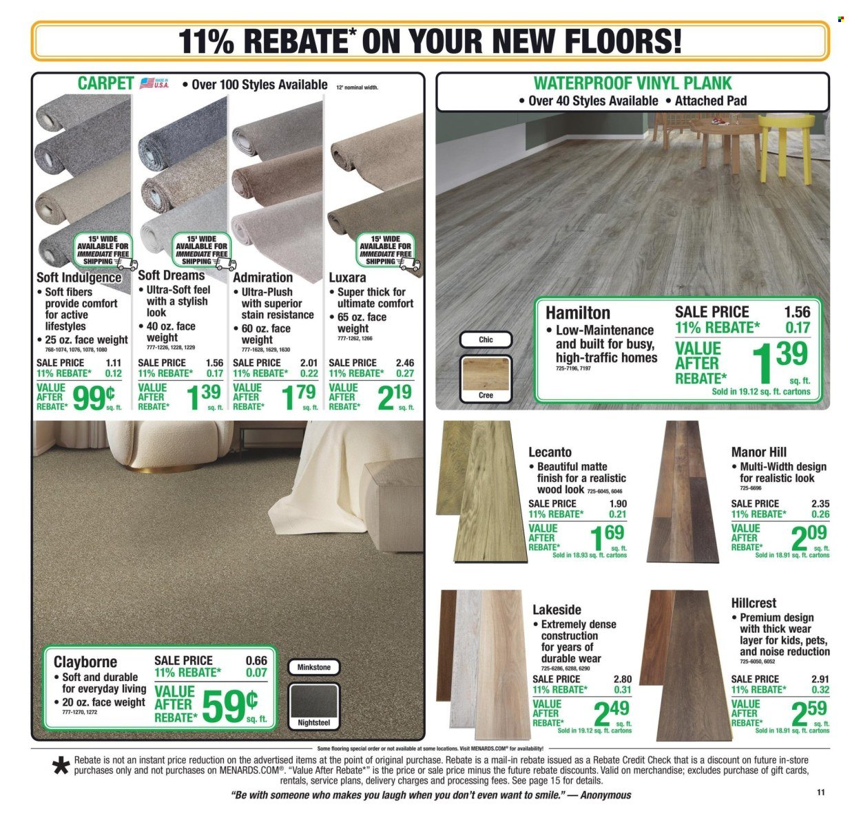 MENARDS ad - 11% Rebate* Sale