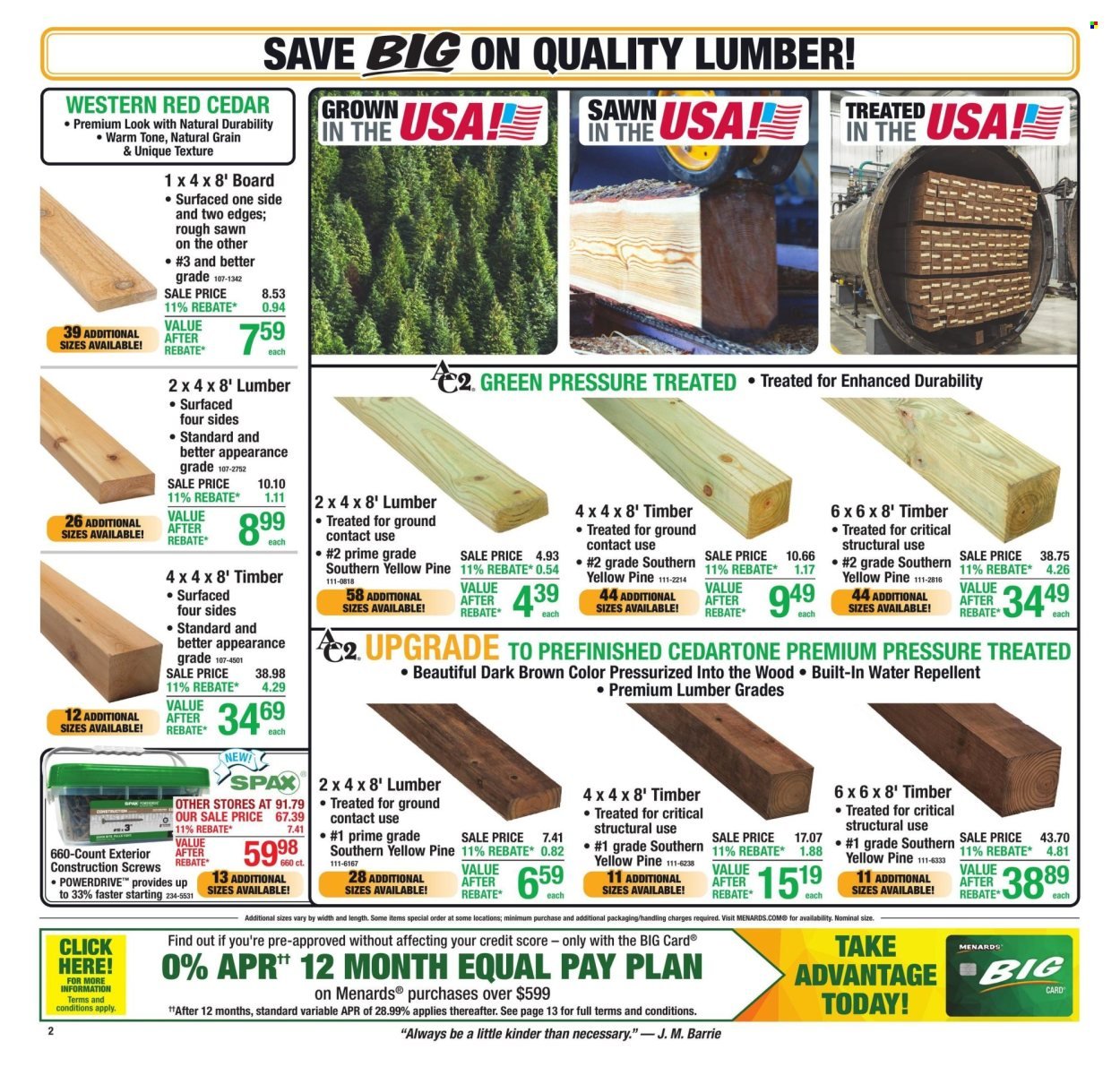 MENARDS ad - 11% Rebate* Sale