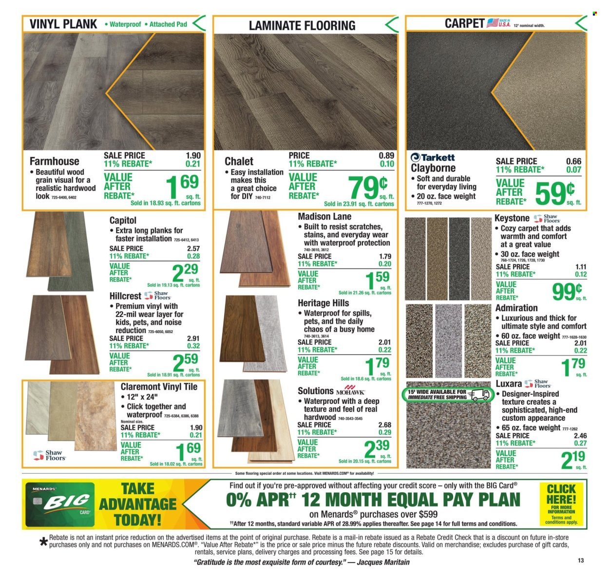 MENARDS ad - 11% Rebate* Sale