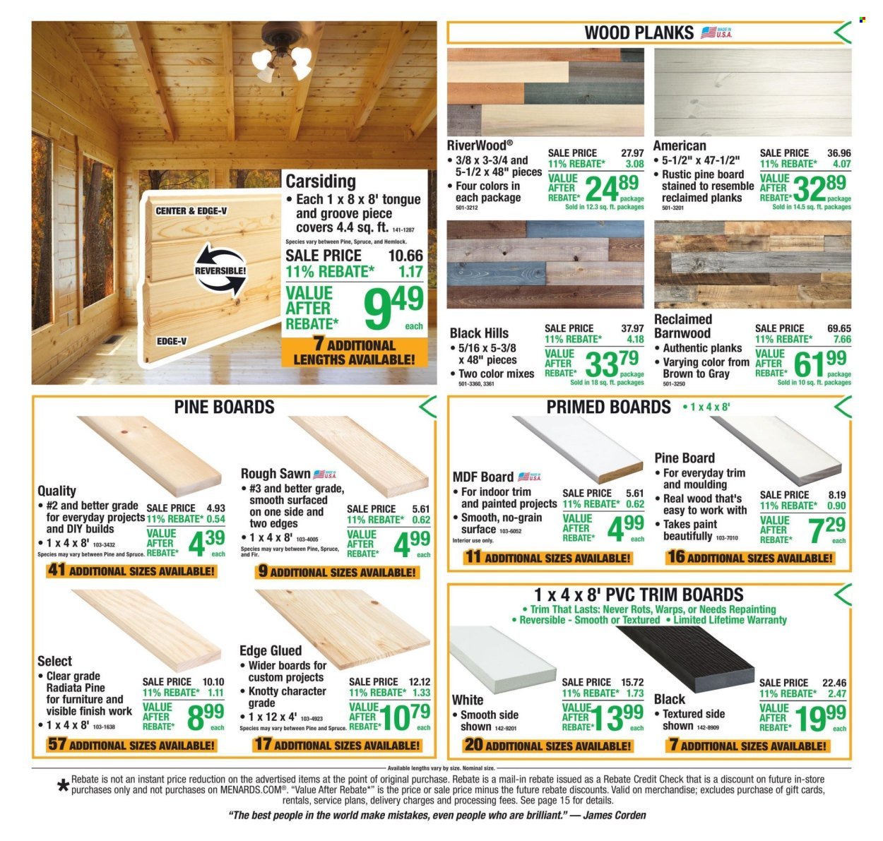 MENARDS ad - 11% Rebate* Sale