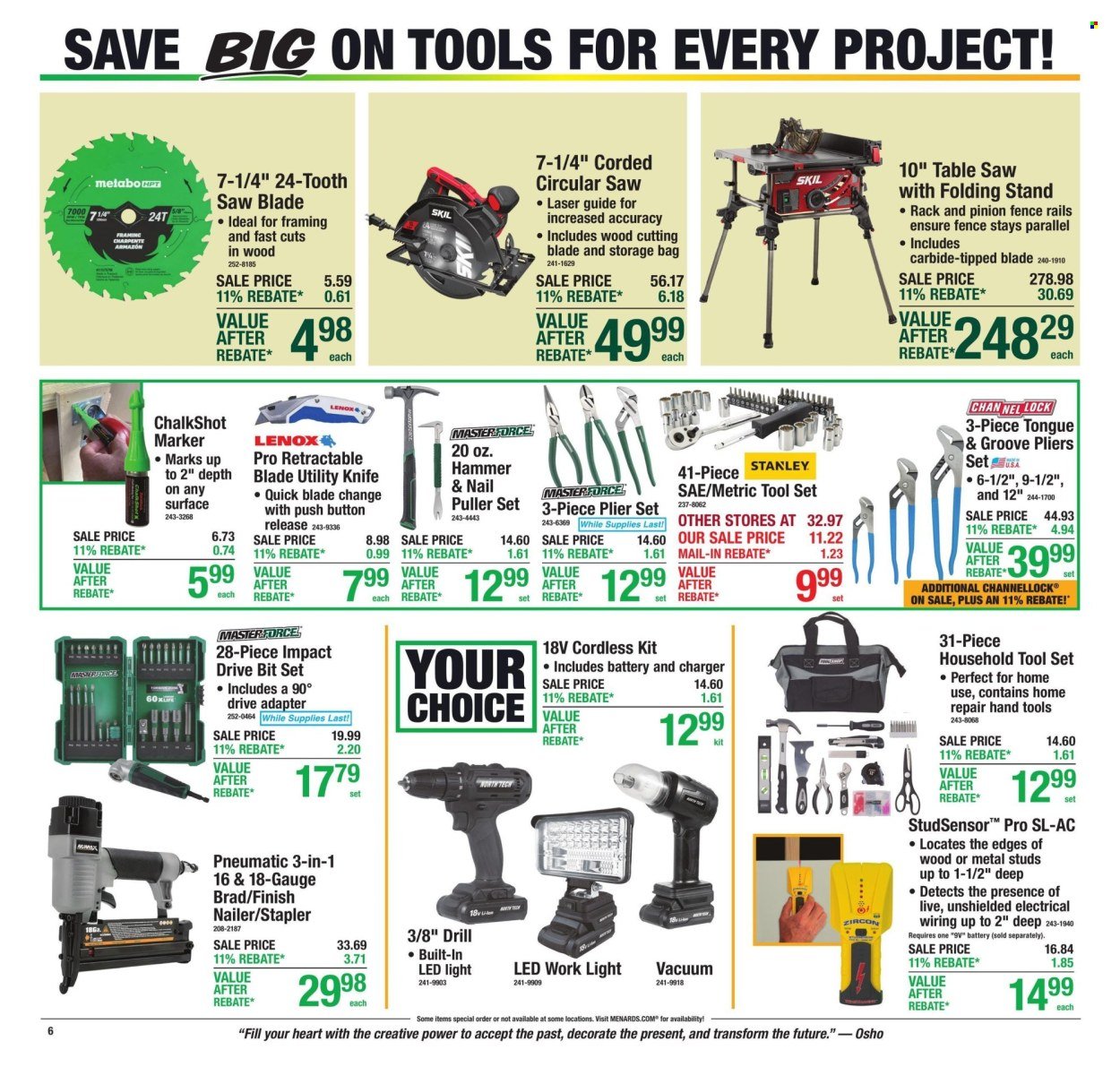 MENARDS ad - 11% Rebate* Sale