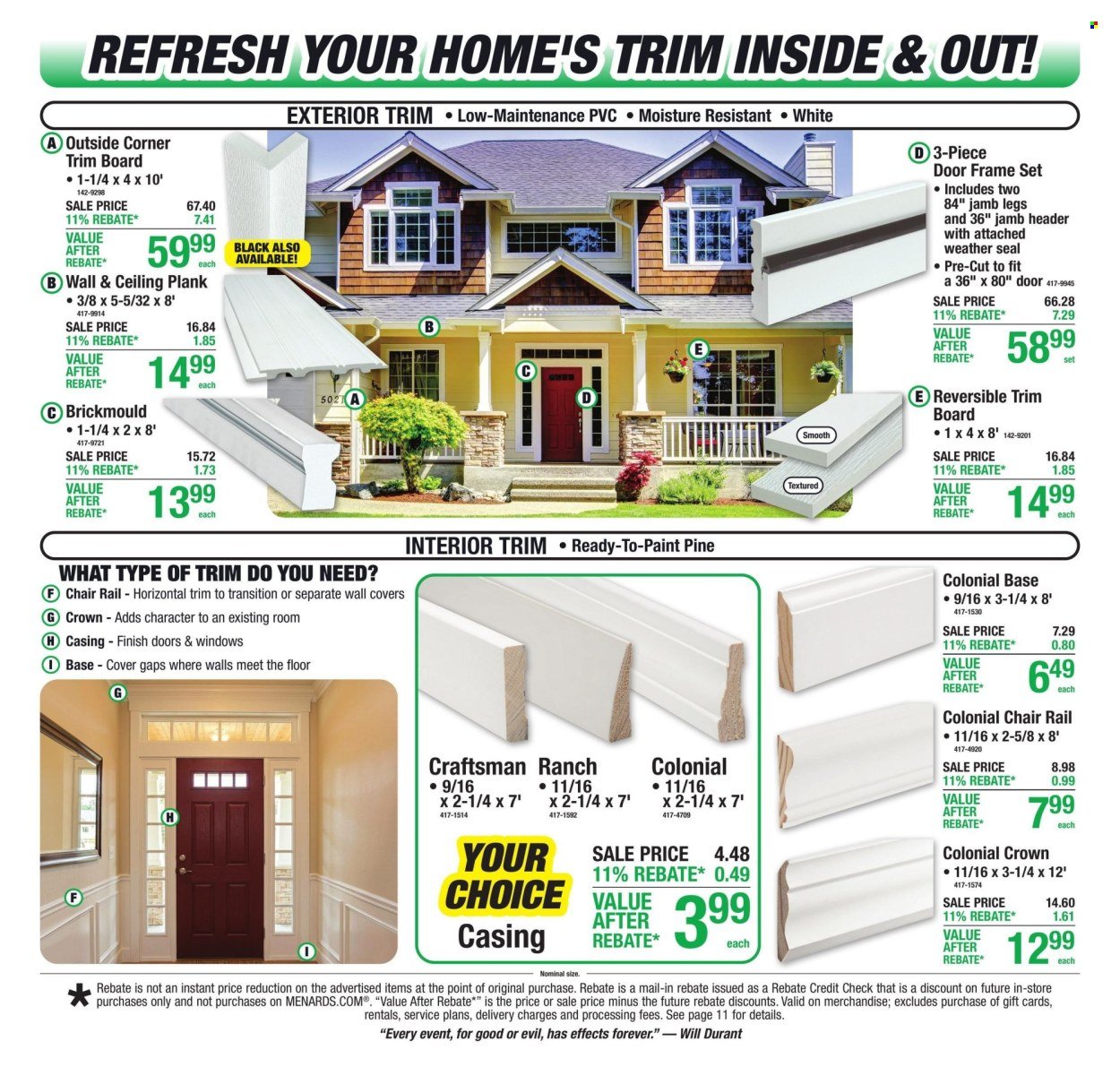 MENARDS ad - 11% Rebate* Sale