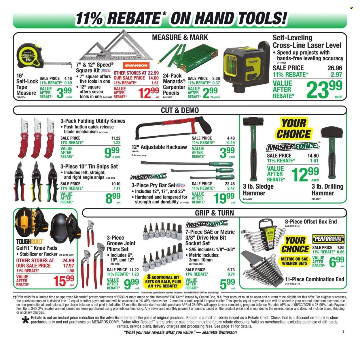 MENARDS ad - 11% Rebate* Sale