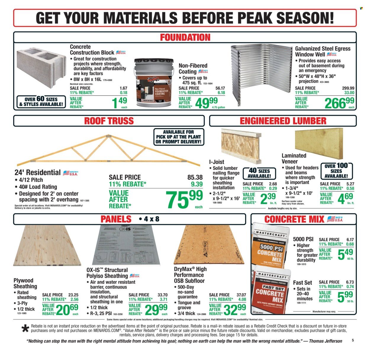 MENARDS ad - 11% Rebate Sale