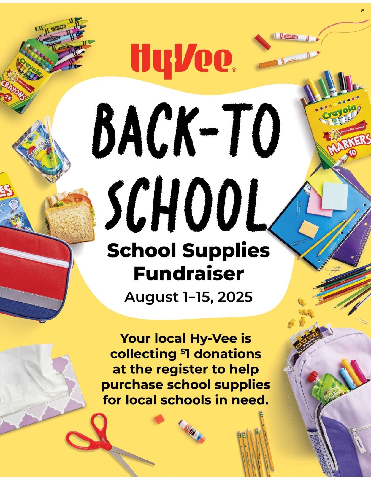 HY-VEE ad - Back to School - School Supplies Fund Raiser (2025-08-01 - 2025-08-15) | 1