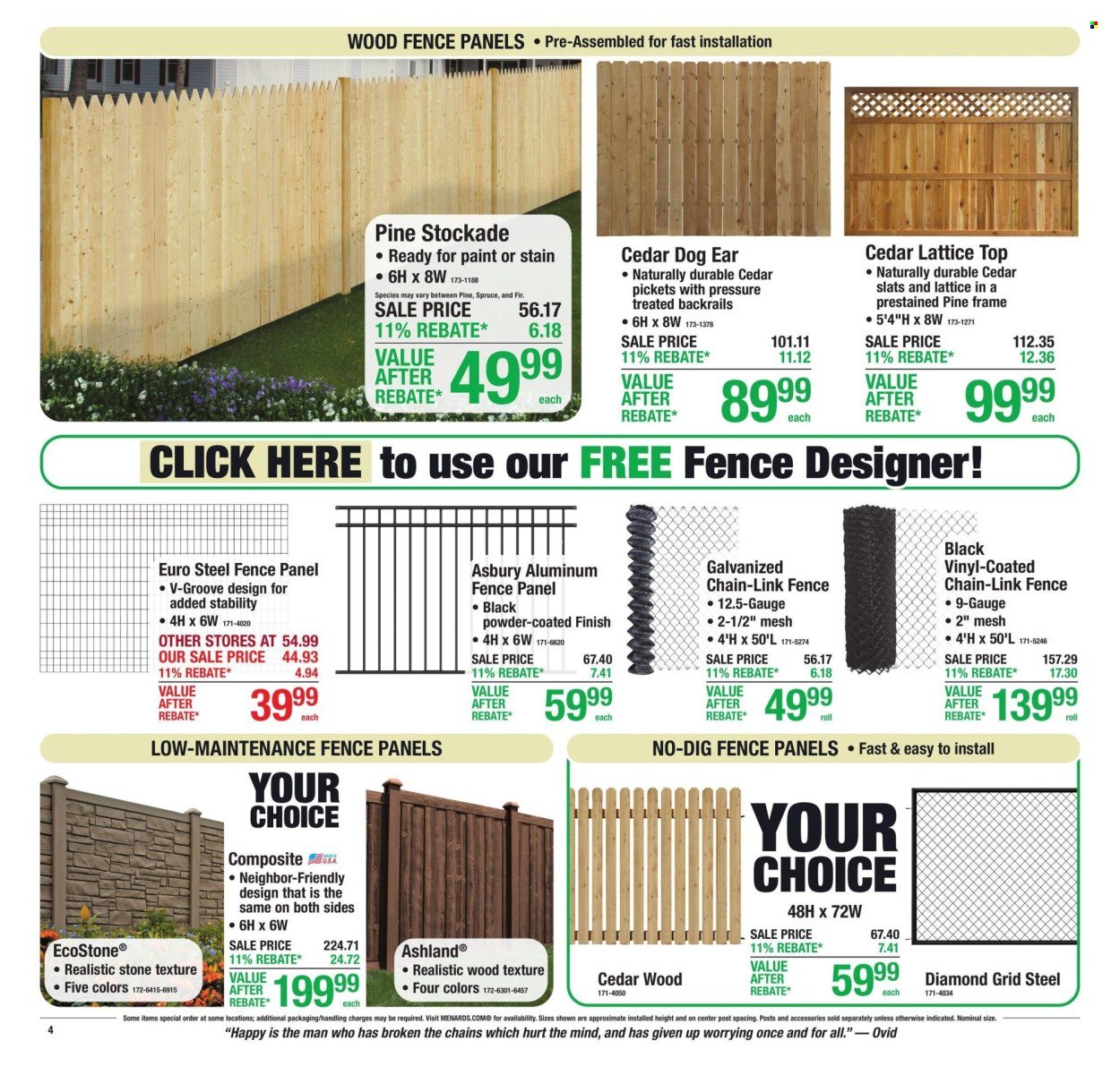MENARDS ad - 11% Rebate* Sale