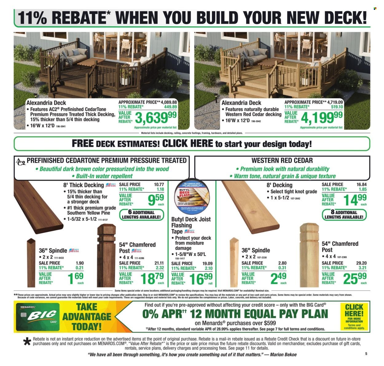 MENARDS ad - 11% Rebate* Sale