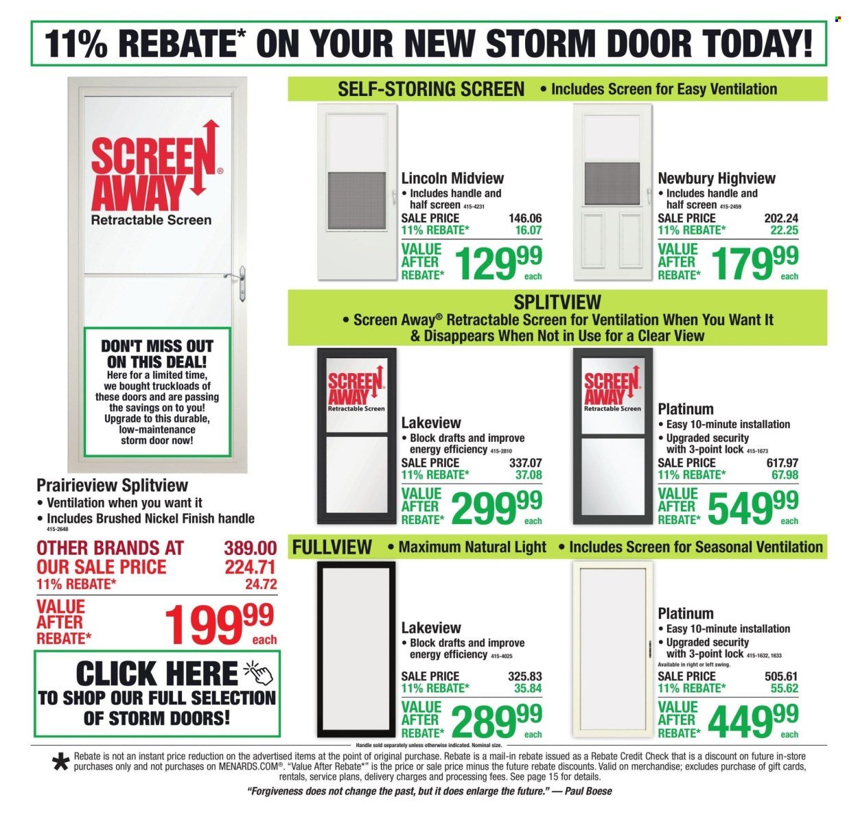 MENARDS ad - 11% Rebate* Sale