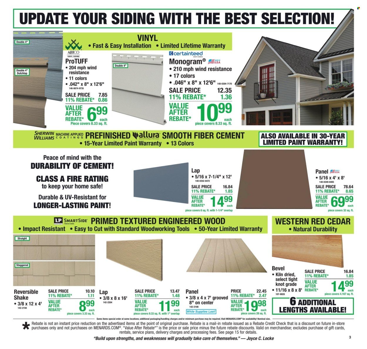 MENARDS ad - 11% Rebate* Sale