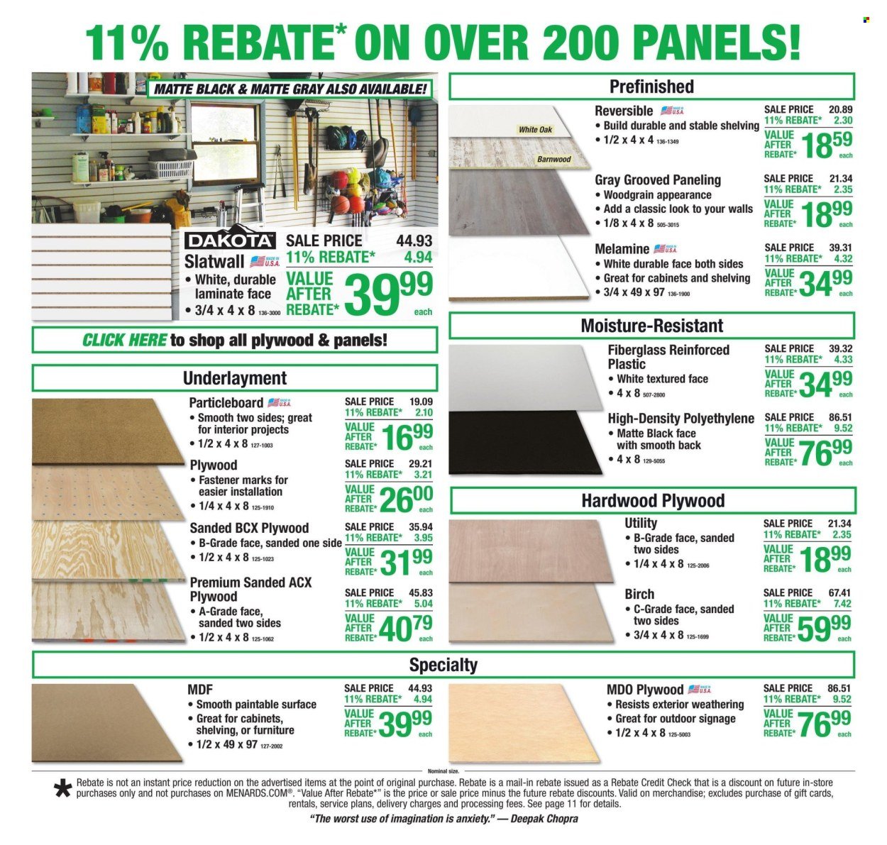 MENARDS ad - 11% Rebate* Sale