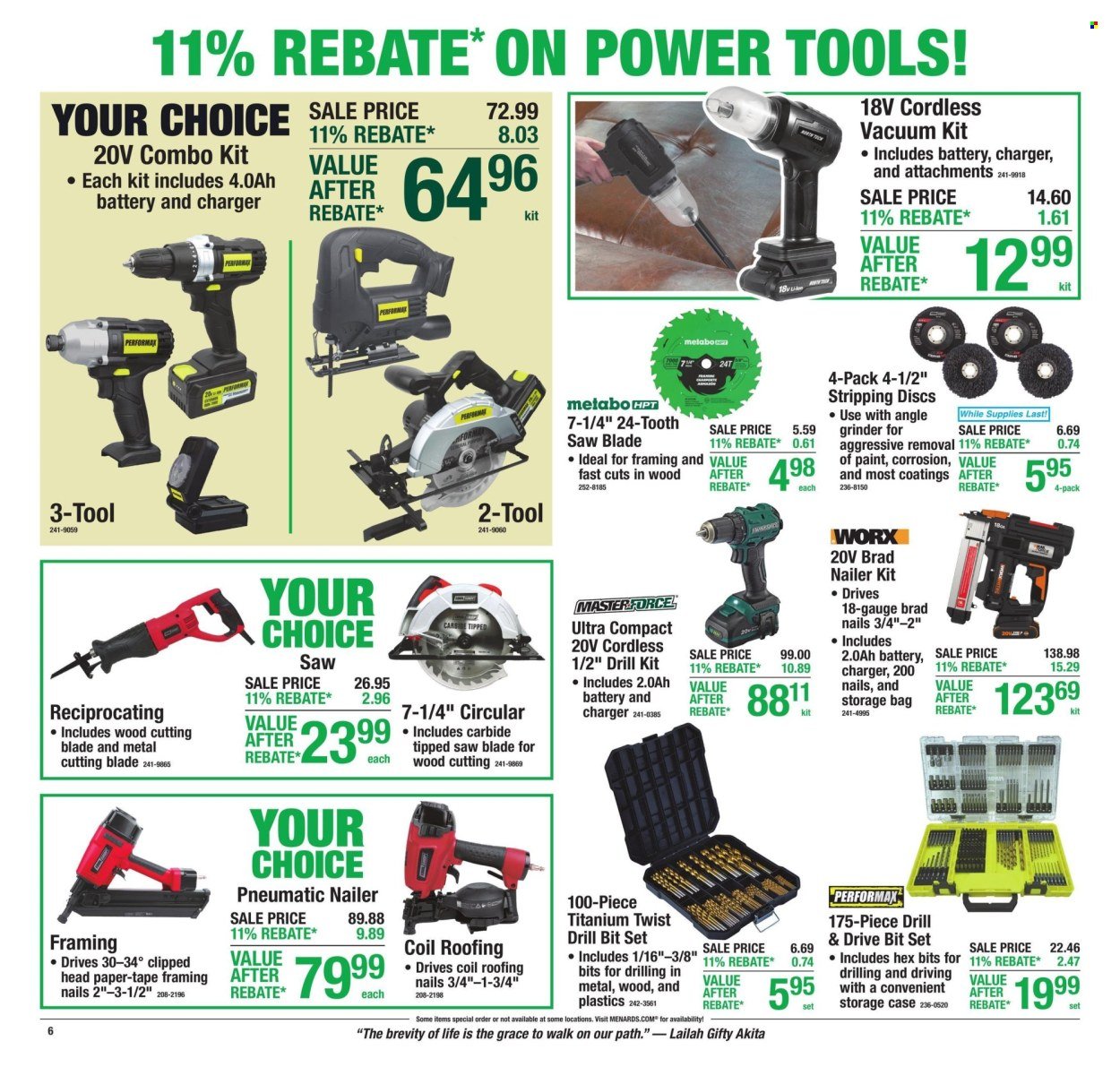 MENARDS ad - 11% Rebate* Sale