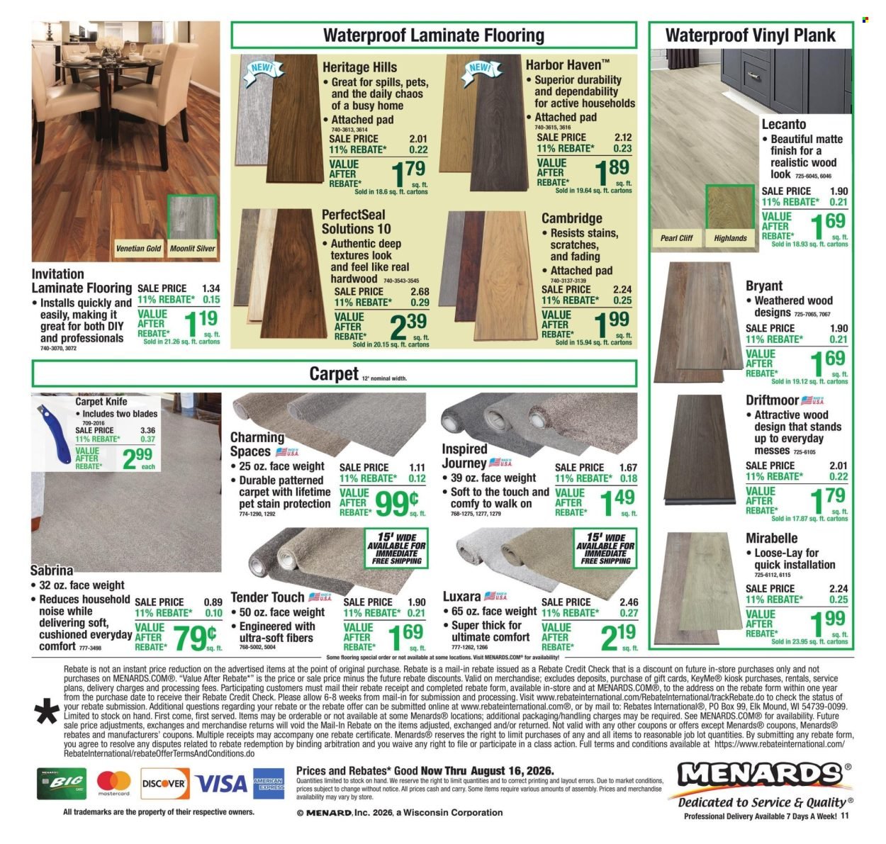 MENARDS ad - 11% Rebate* Sale