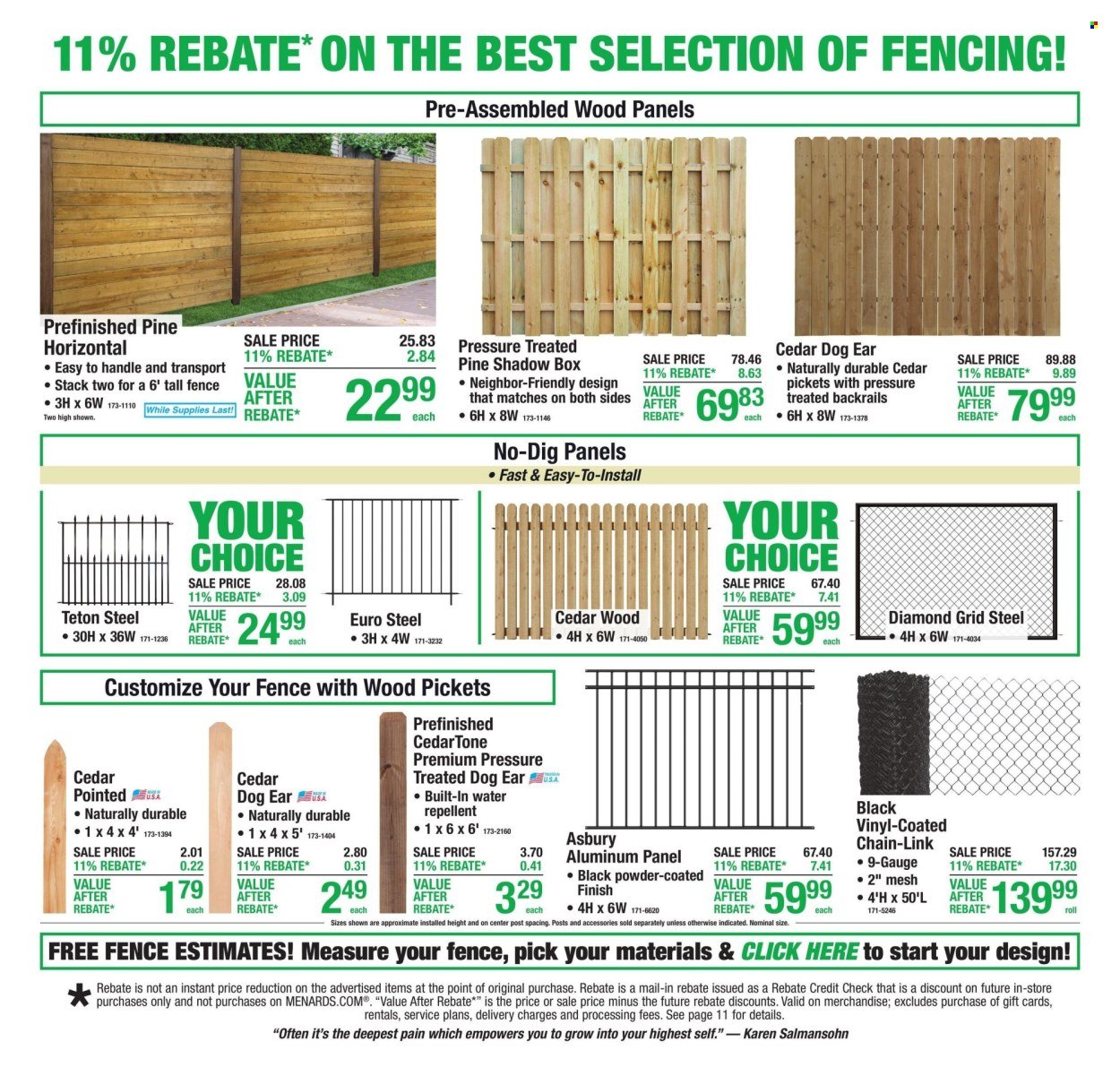 MENARDS ad - 11% Rebate* Sale