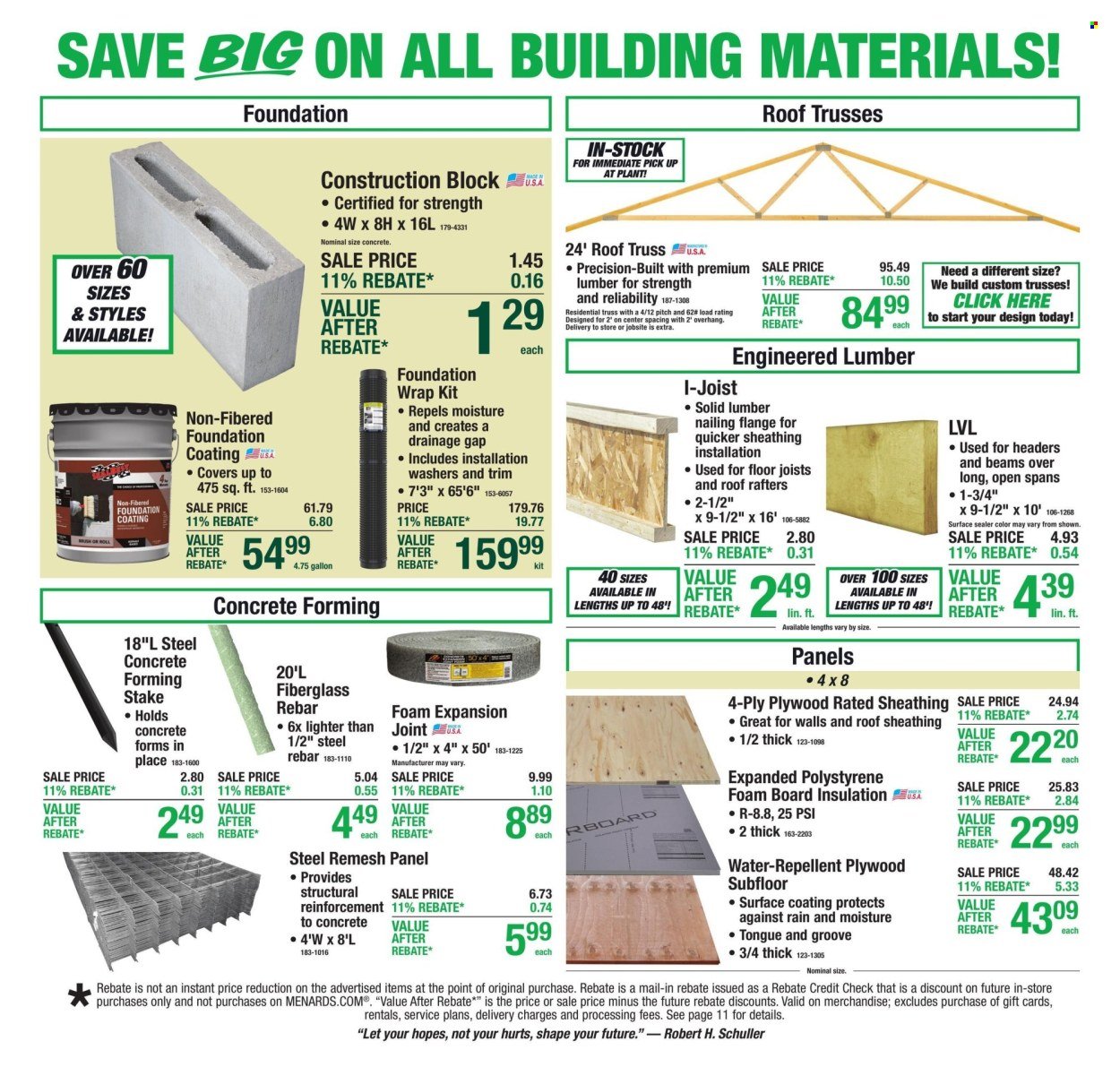 MENARDS ad - 11% Rebate* Sale