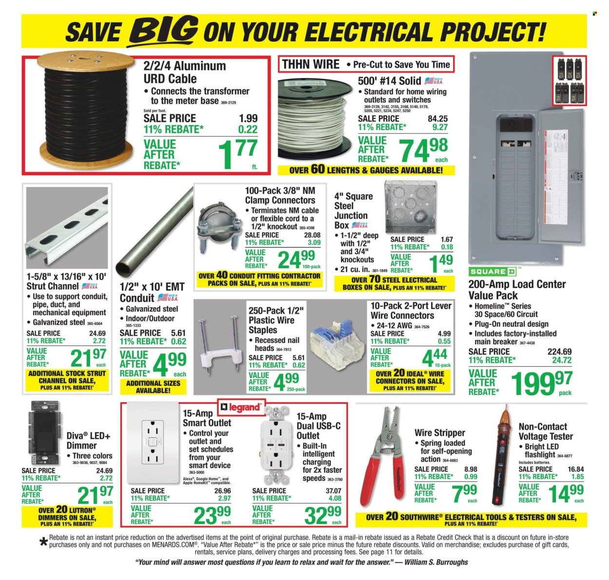 MENARDS ad - 11% Rebate* Sale