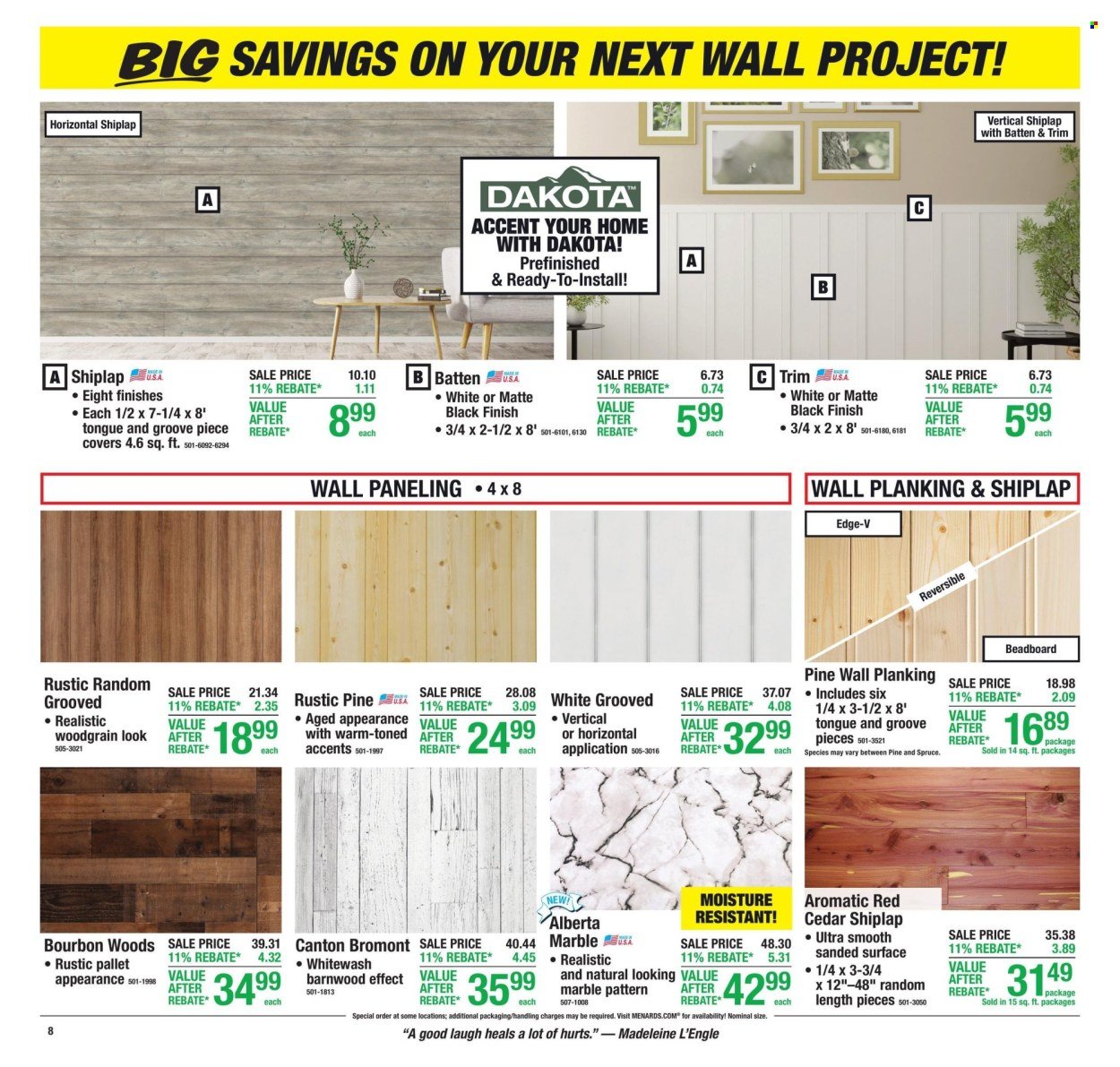 MENARDS ad - 11% Rebate* Sale