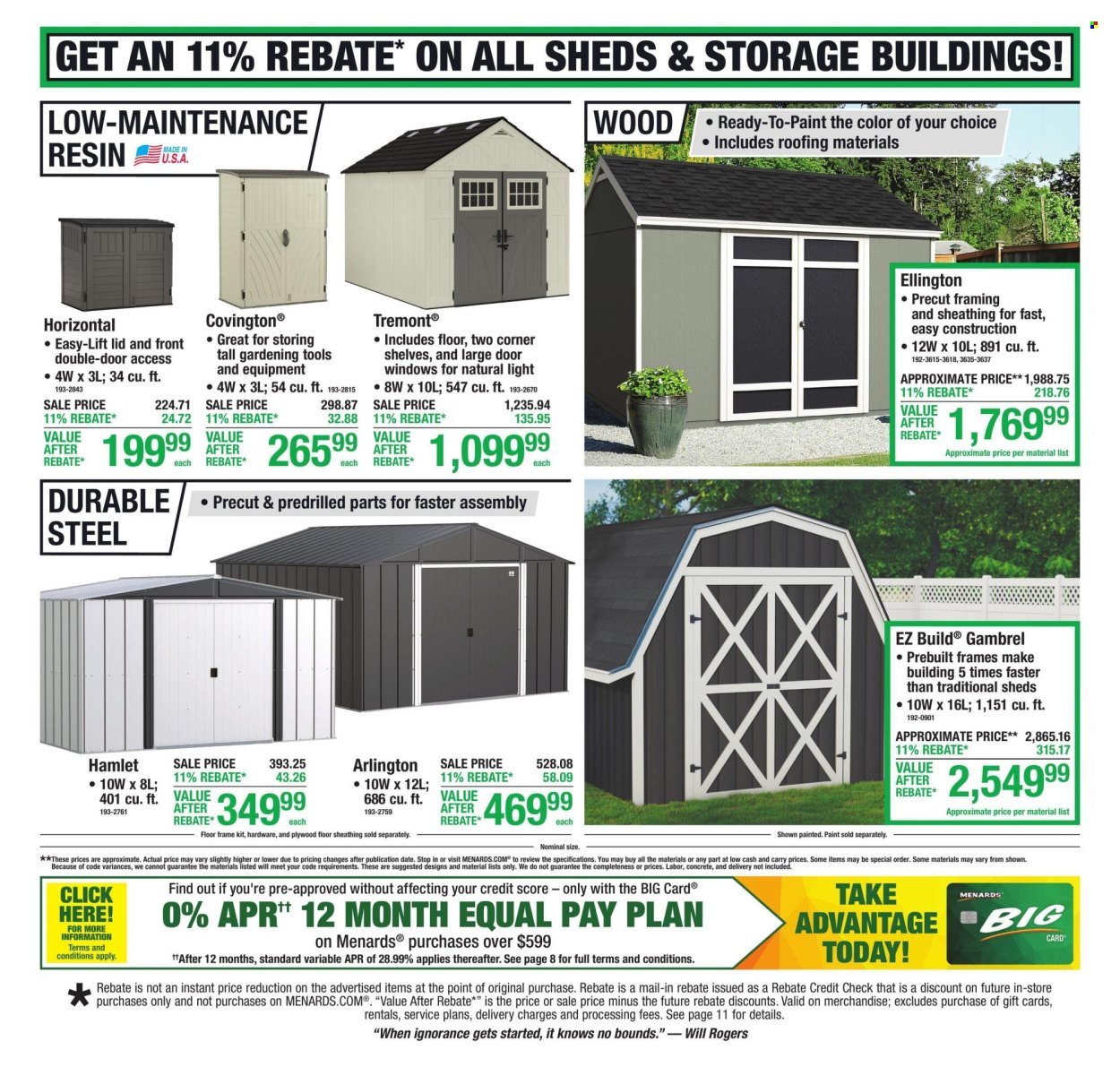 MENARDS ad - 11% Rebate* Sale