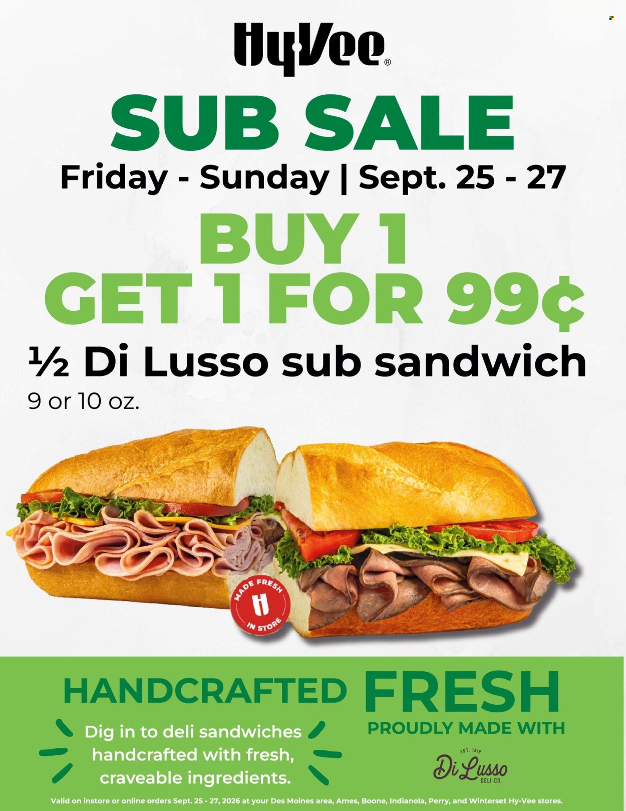 HY-VEE ad - 3-Day Di Lusso Half Sub Sale