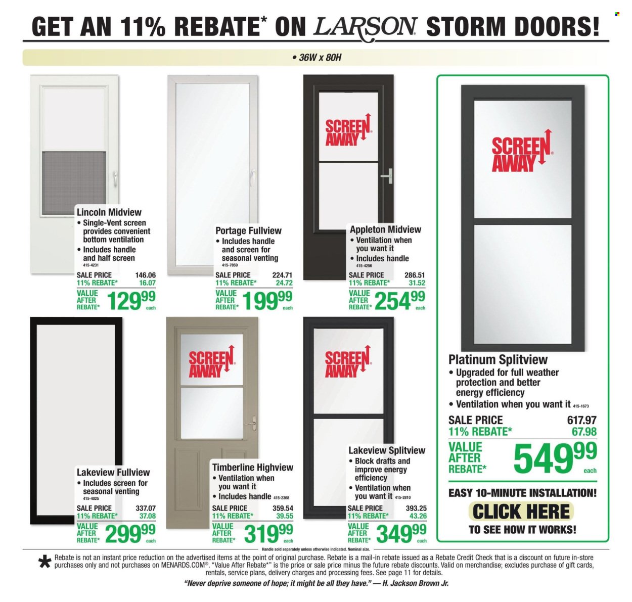 MENARDS ad - 11% Rebate* Sale