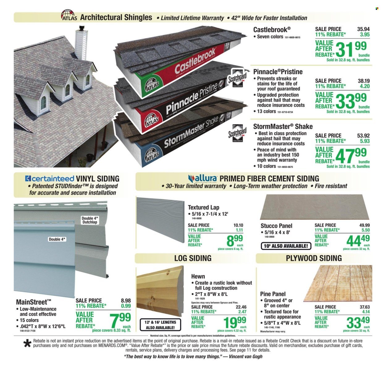 MENARDS ad - 11% Rebate* Sale
