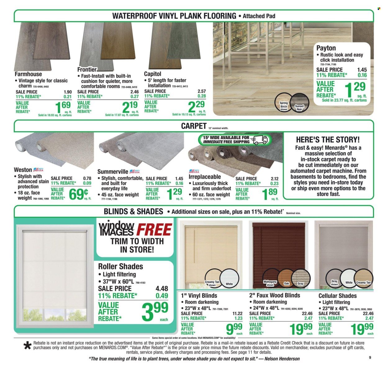 MENARDS ad - 11% Rebate* Sale