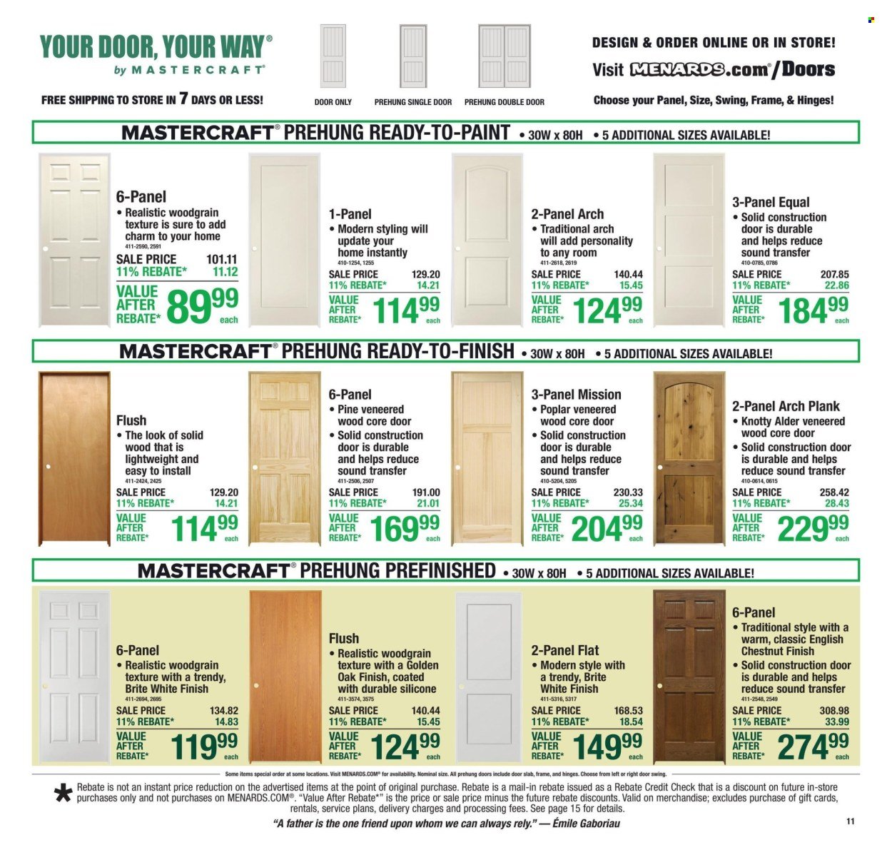 MENARDS ad - 11% Rebate* Sale