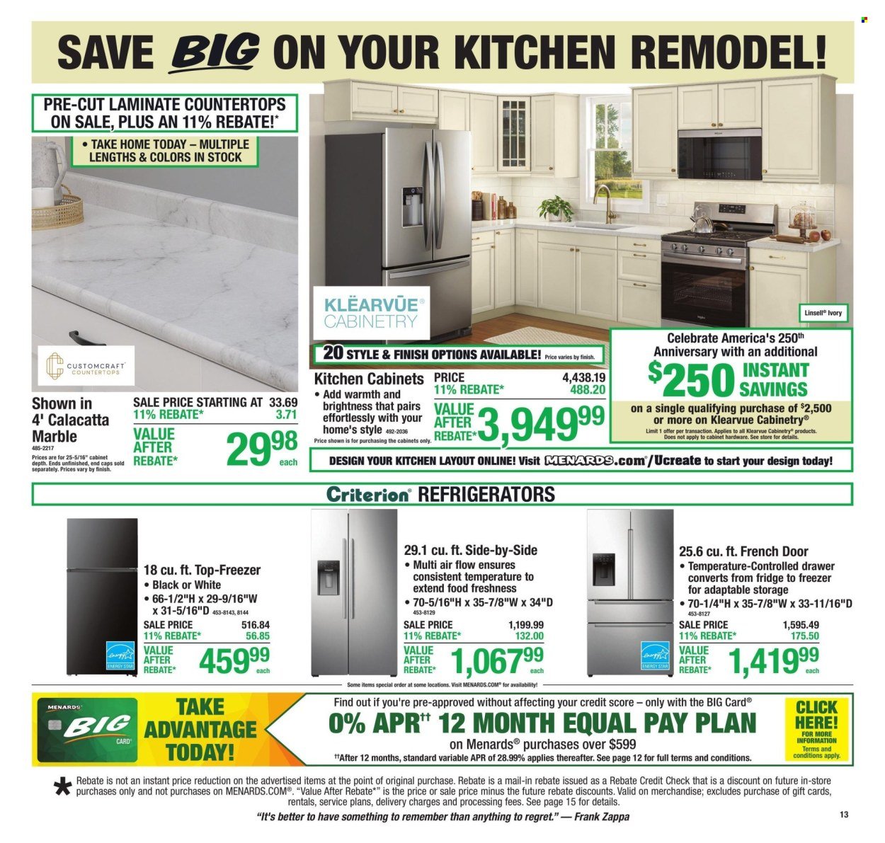 MENARDS ad - 11% Rebate* Sale