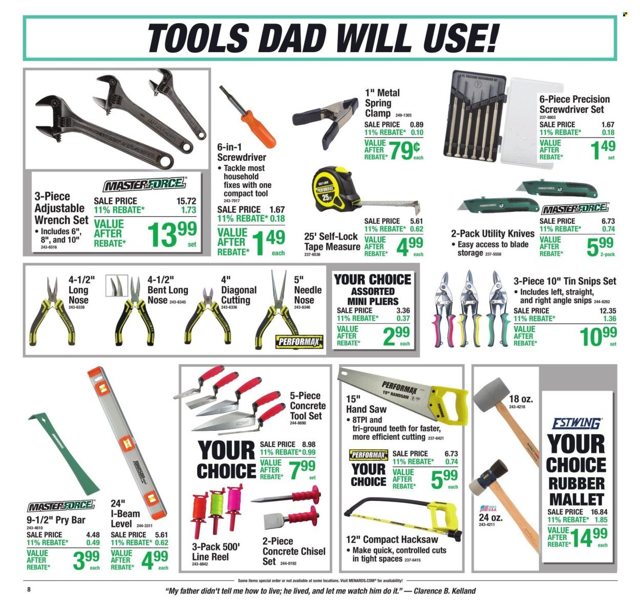 MENARDS ad - 11% Rebate* Sale