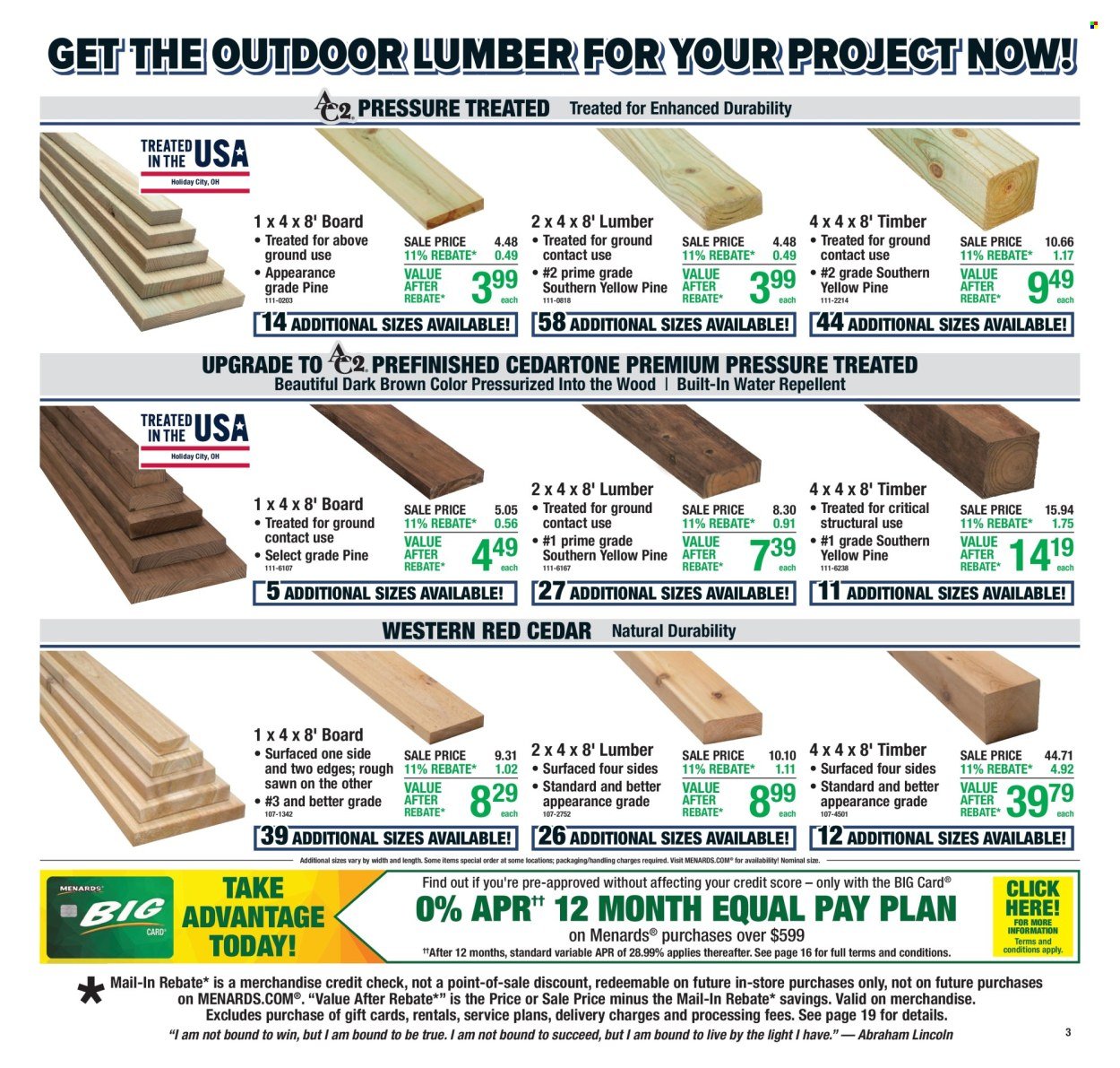MENARDS ad - 11% Rebate Sale