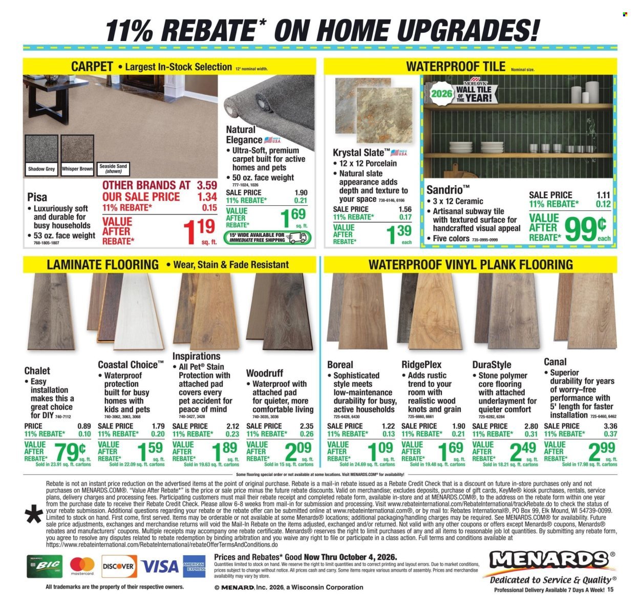 MENARDS ad - 11% Rebate* Sale