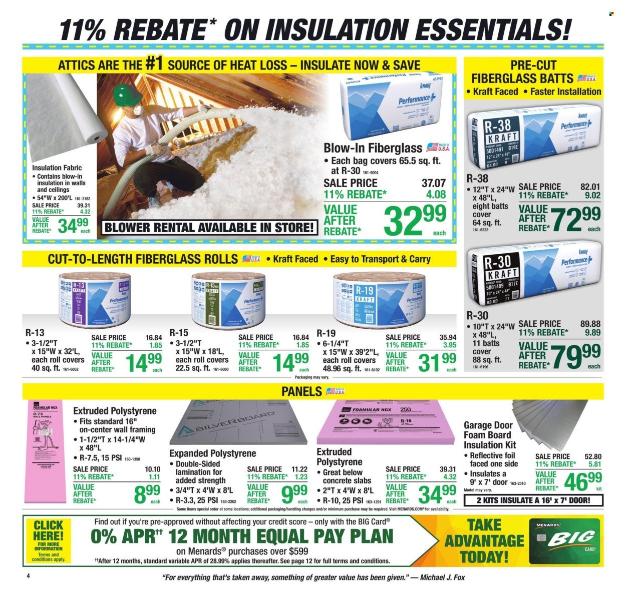 MENARDS ad - 11% Rebate* Sale