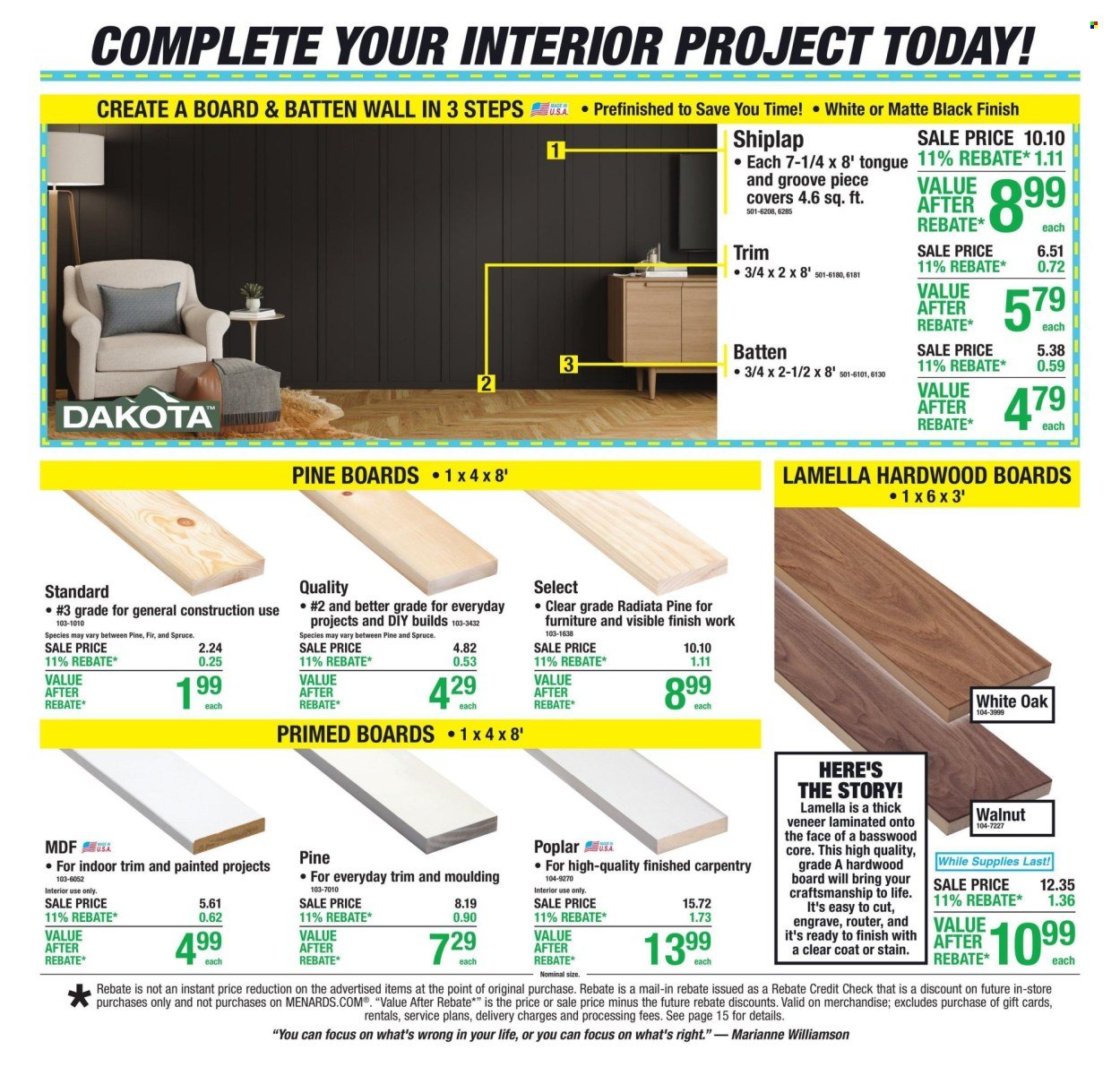 MENARDS ad - 11% Rebate* Sale