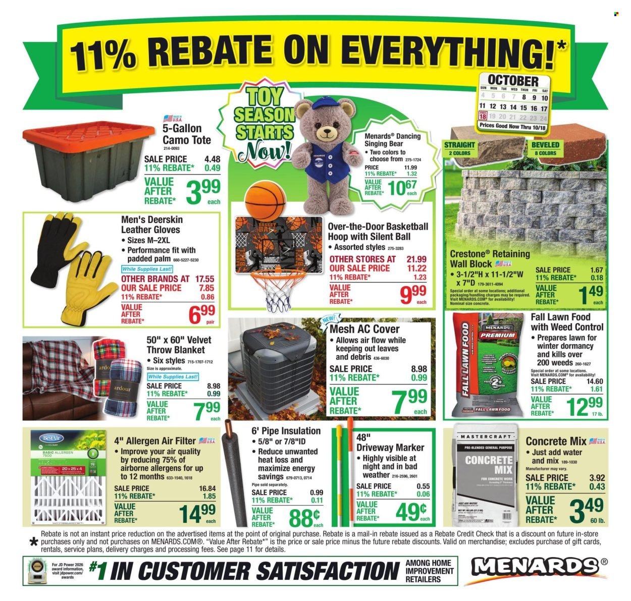 MENARDS ad - 11% Rebate* Sale