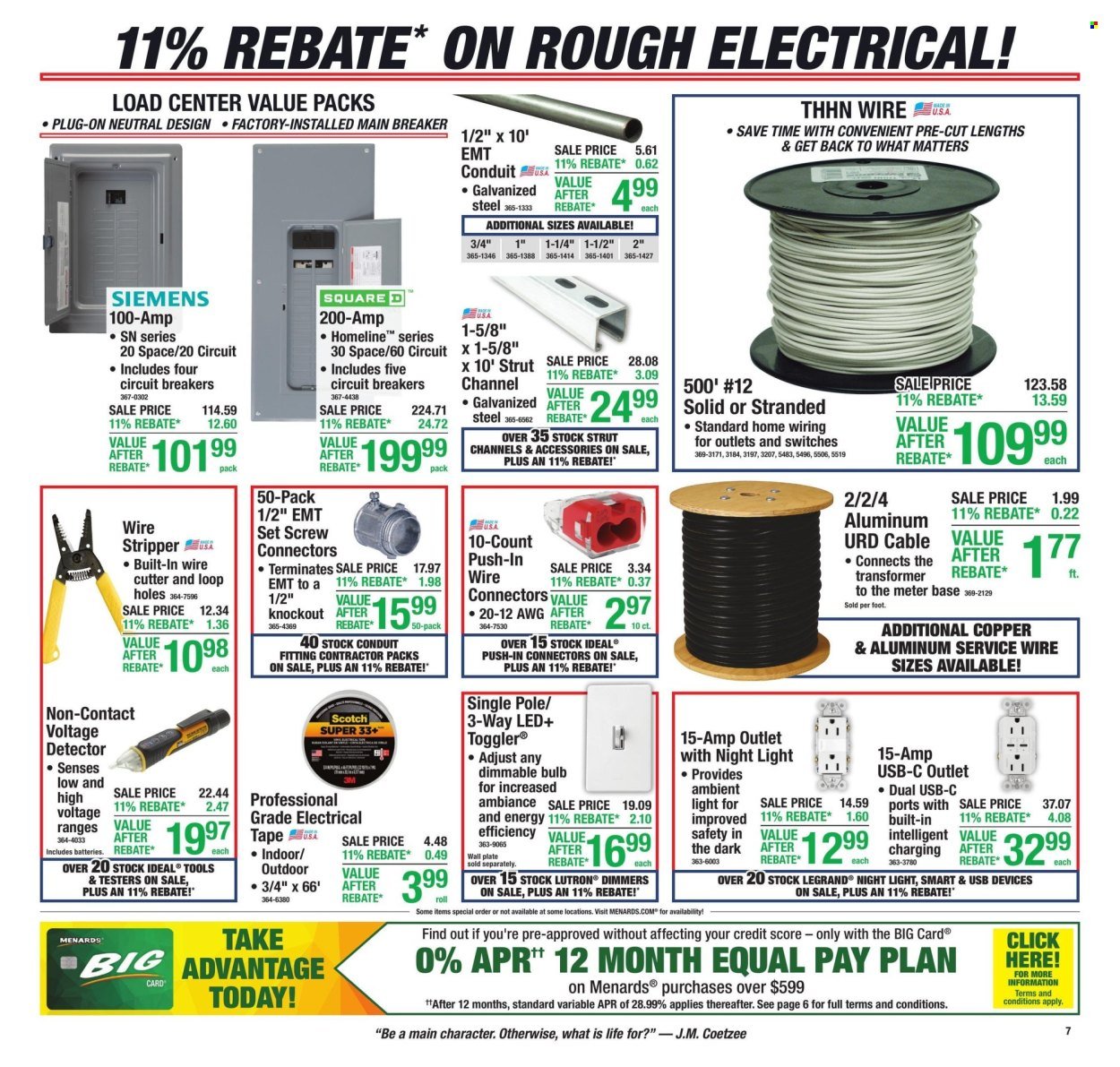 MENARDS ad - 11% Rebate* Sale