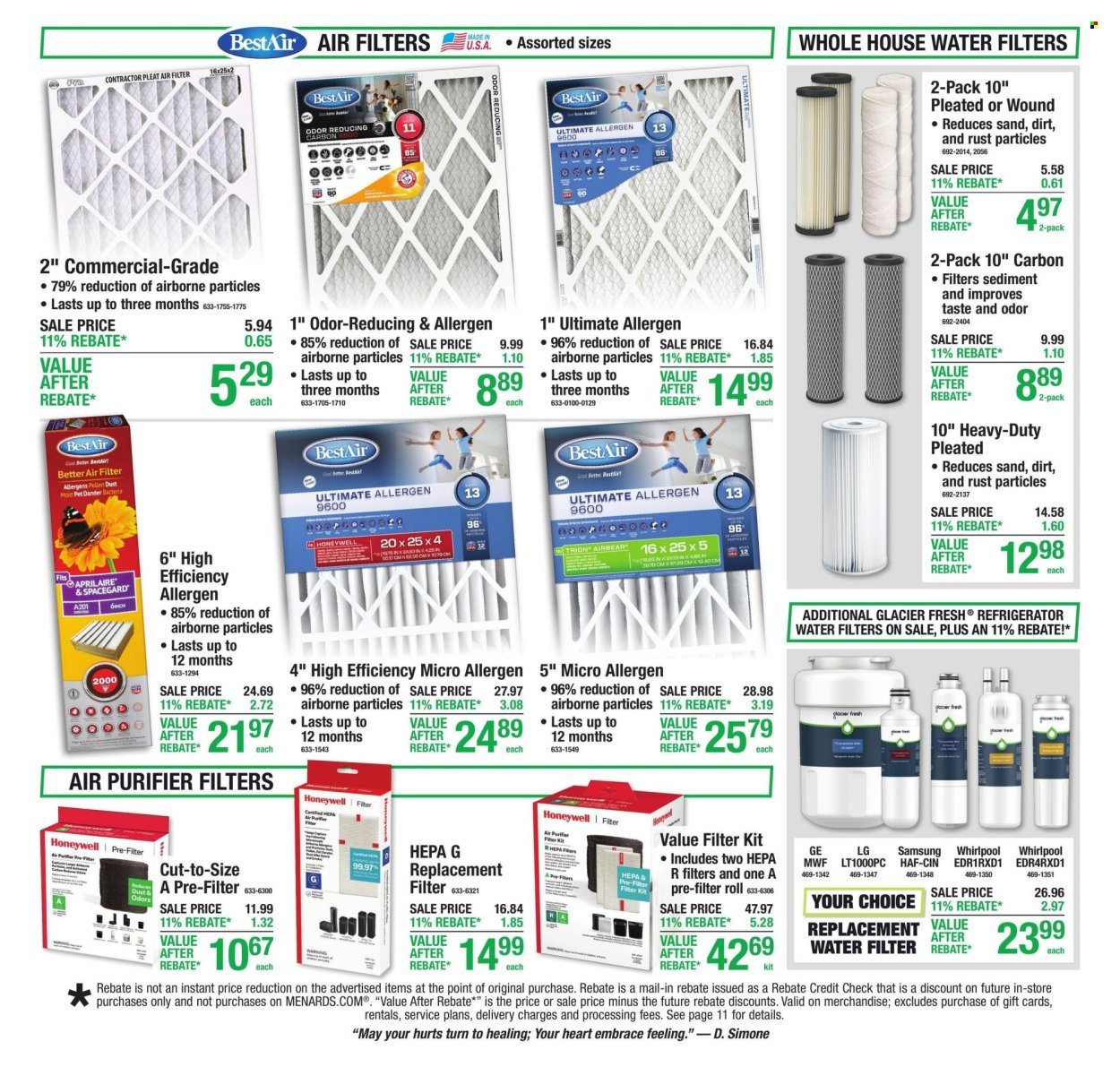 MENARDS ad - 11% Rebate* Sale