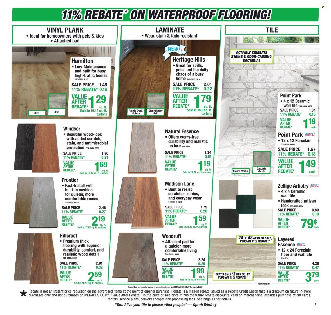 MENARDS ad - 11% Rebate* Sale