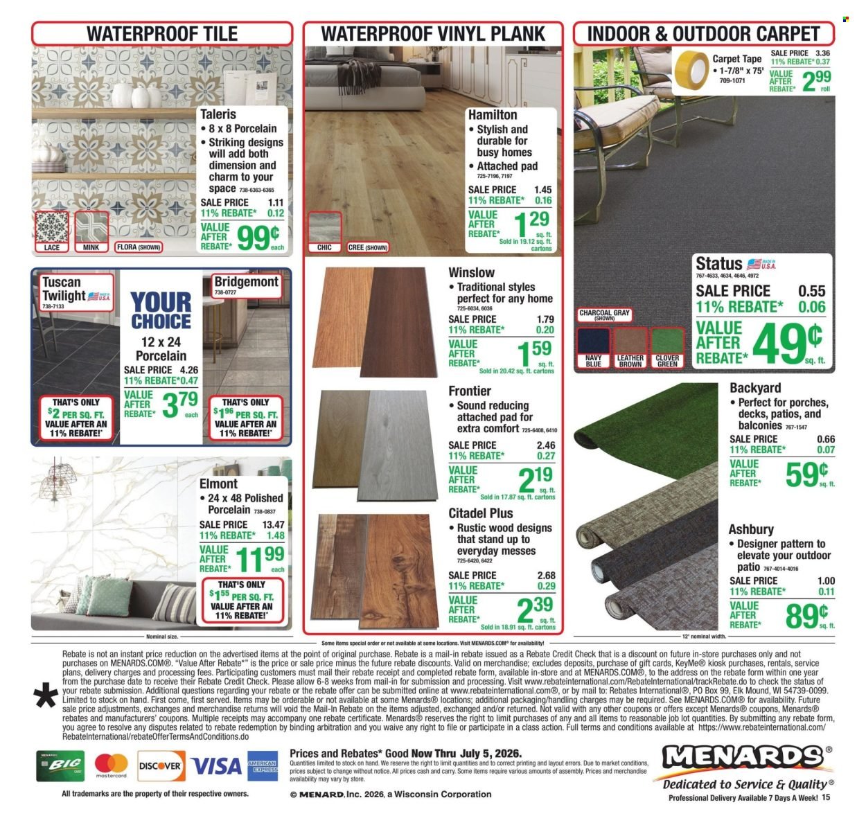 MENARDS ad - 11% Rebate* Sale