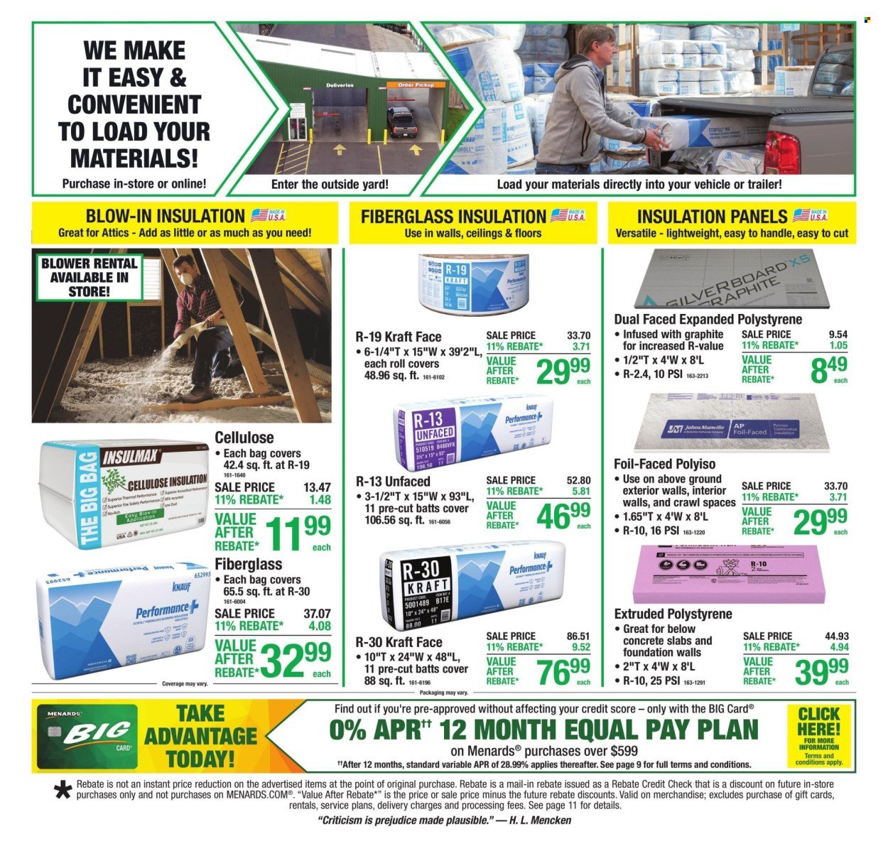 MENARDS ad - 11% Rebate* Sale
