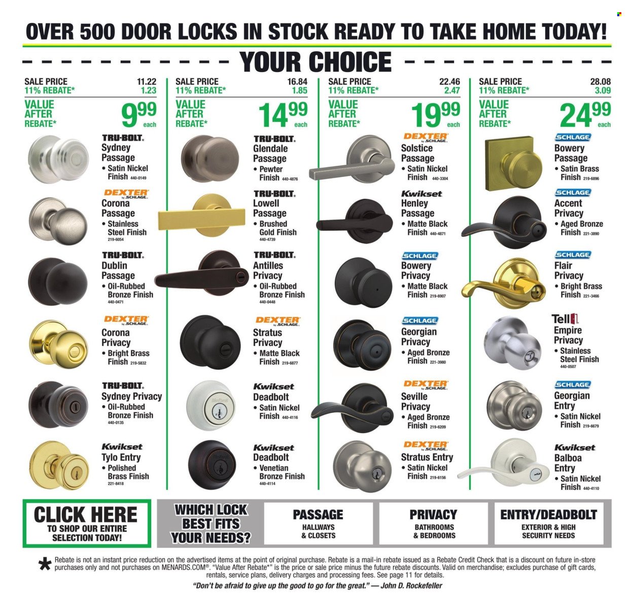 MENARDS ad - 11% Rebate* Sale